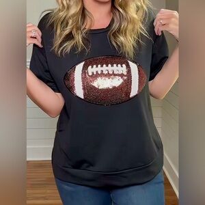 B Famous NYC Women’s Sequin Football Chenille Patch Tee Black 1X